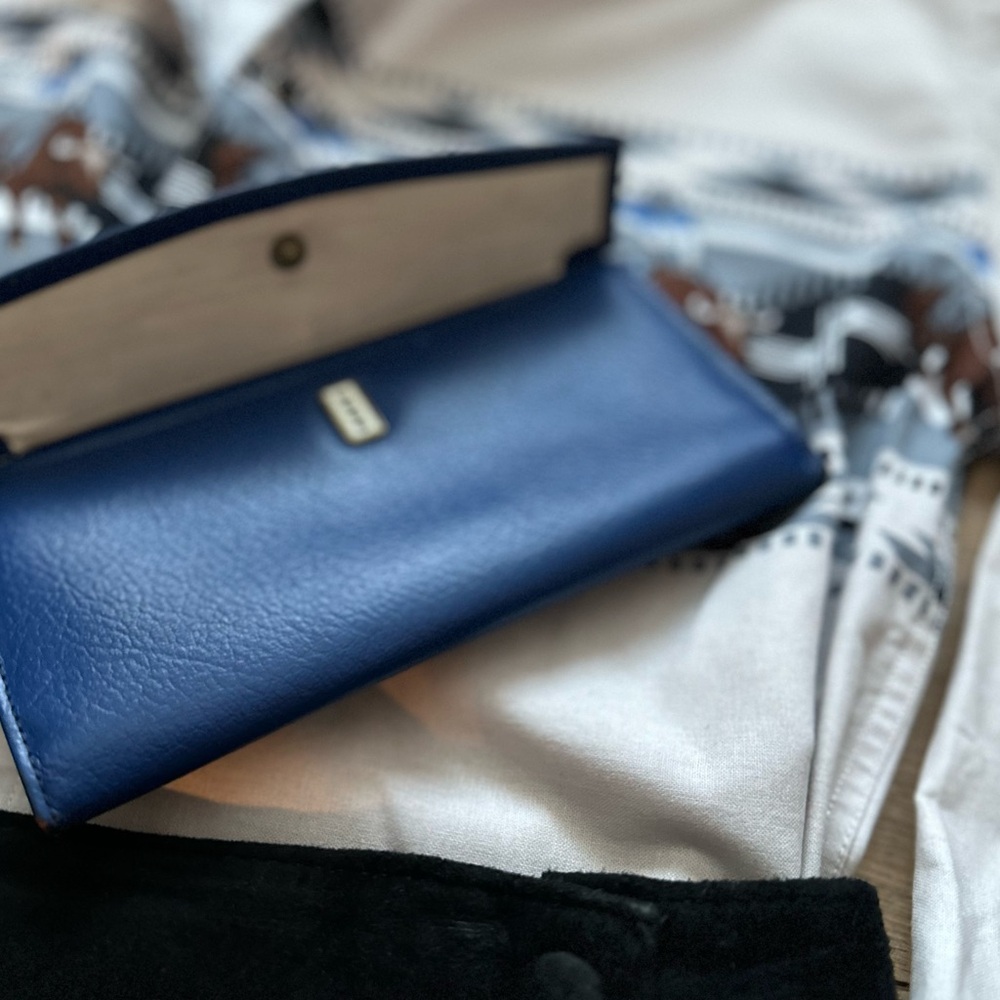 Vintage Rolfs Blue Leather Wallet | Kiss Lock Coin Purse | Cowhide - Picture 7 of 10